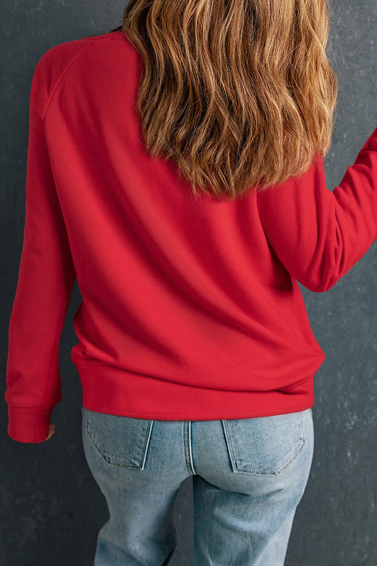 Red Solid Round Neck Raglan Sleeve Sweatshirt - Chic Meadow Boutique