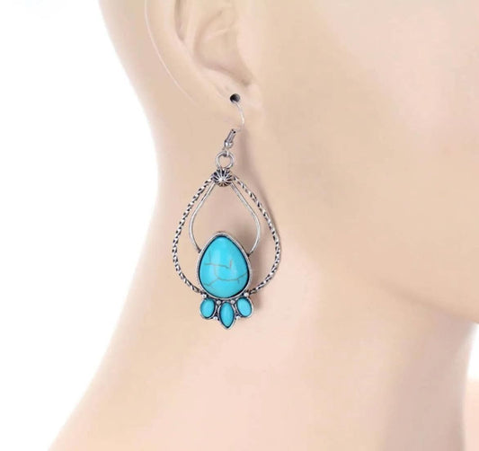 Jewelry TURQUOISE Western Teardrop Stone Dangle Earrings - Turquoise