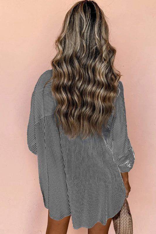 Black Roll-Tab Sleeve Pocketed Long Shirt - Chic Meadow Boutique