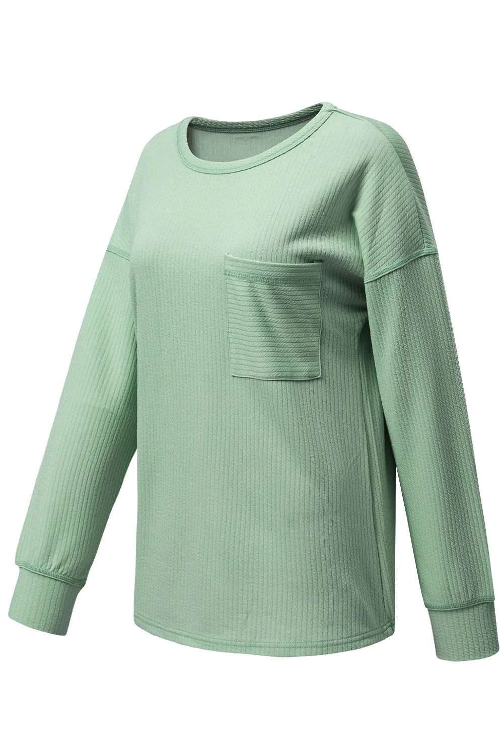 Clearly Aqua Solid Color Corded Drop Shoulder Long Sleeve Top - Chic Meadow Boutique