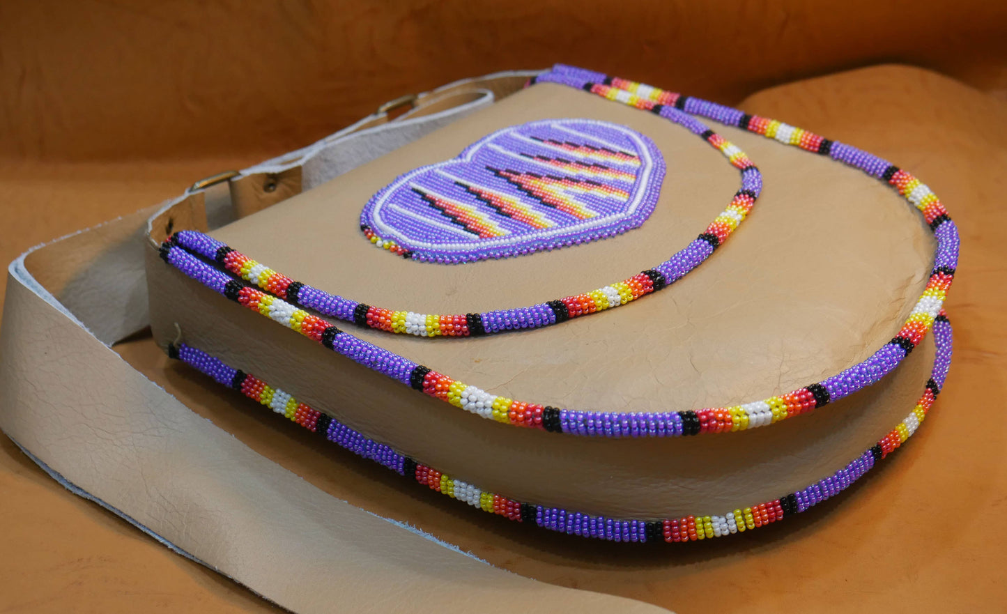 Purple Handmade Beaded Leather Crossbody bag Shoulder Bag
