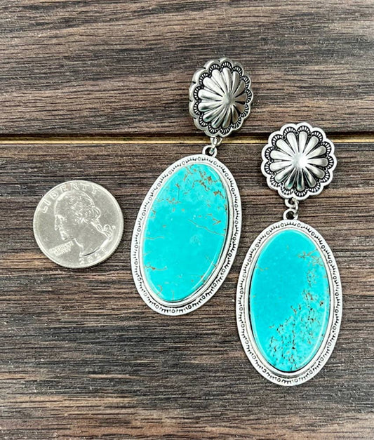 723248, 2.8" Oval Turquoise Post Earrings