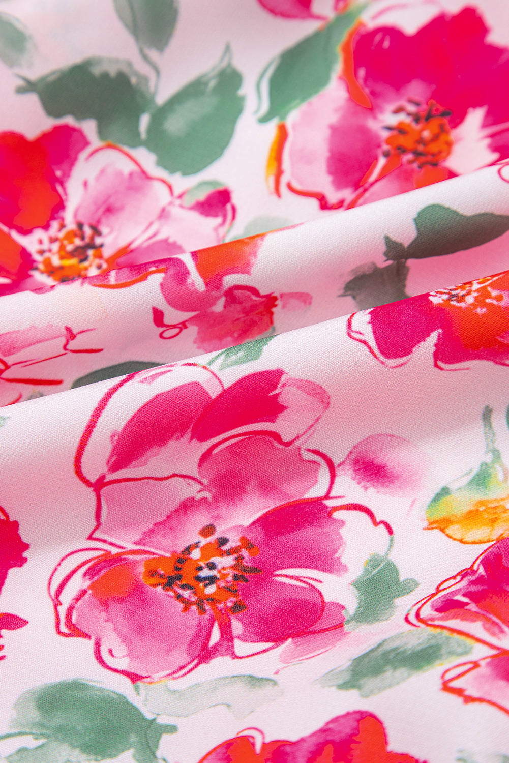 Pink Floral Boxy Fit Ruffled Short Sleeve V Neck Blouse