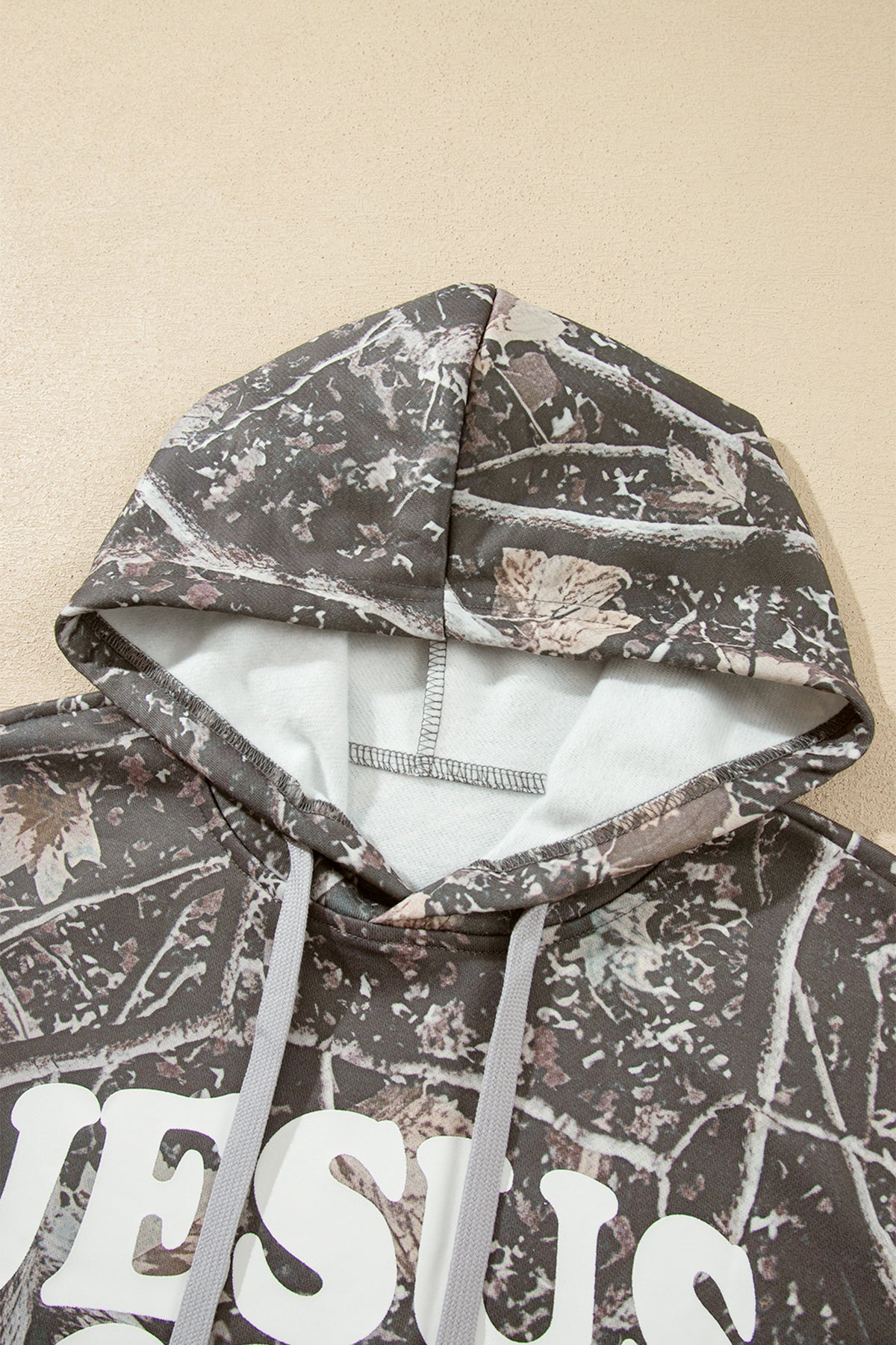 Brown Retro Camouflage Jesus Loves You Print Relaxed Hoodie