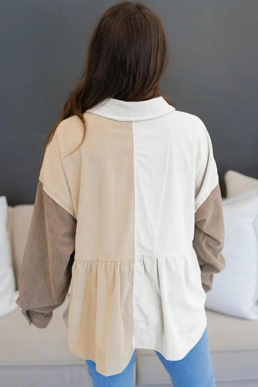 Outerwear/Jackets Khaki Corduroy Colorblock Button up Loose Shacket