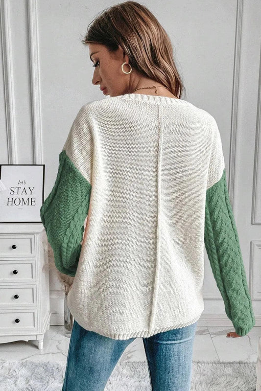 Sweaters & Cardigans/Sweaters Vineyard Green Colorblock Patched Pocket Drop Shoulder Sweater