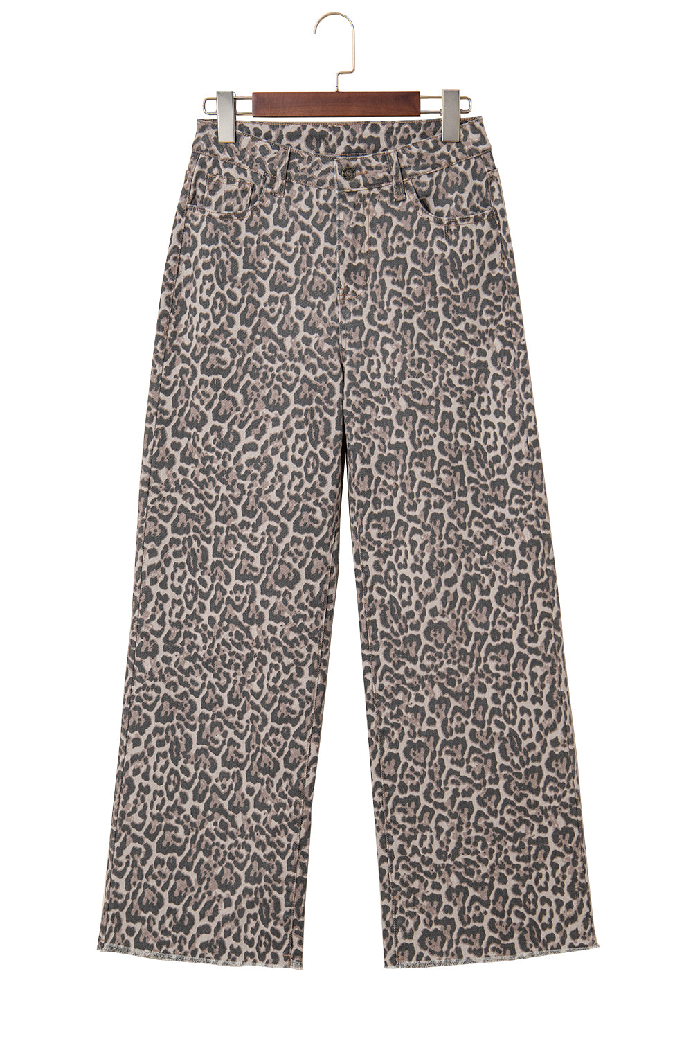 Brown Leopard Frayed Edge Wide Leg High Waist Jeans