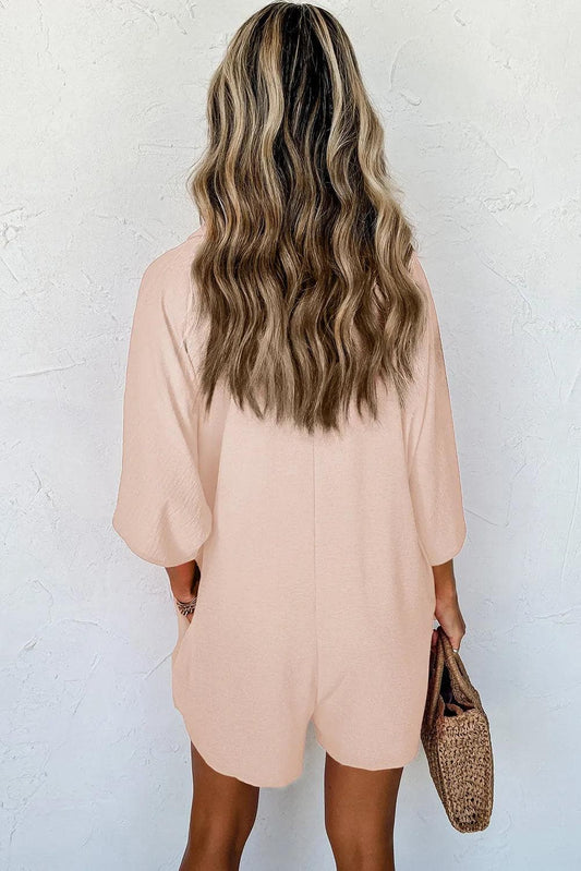 Bottoms/Jumpsuits & Rompers Apricot Half Button Collared Loose Romper