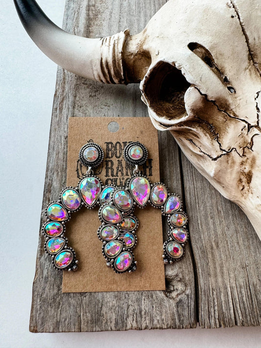 Jewelry Western Squash Blossom Stone Stud Earrings - AB Clear
