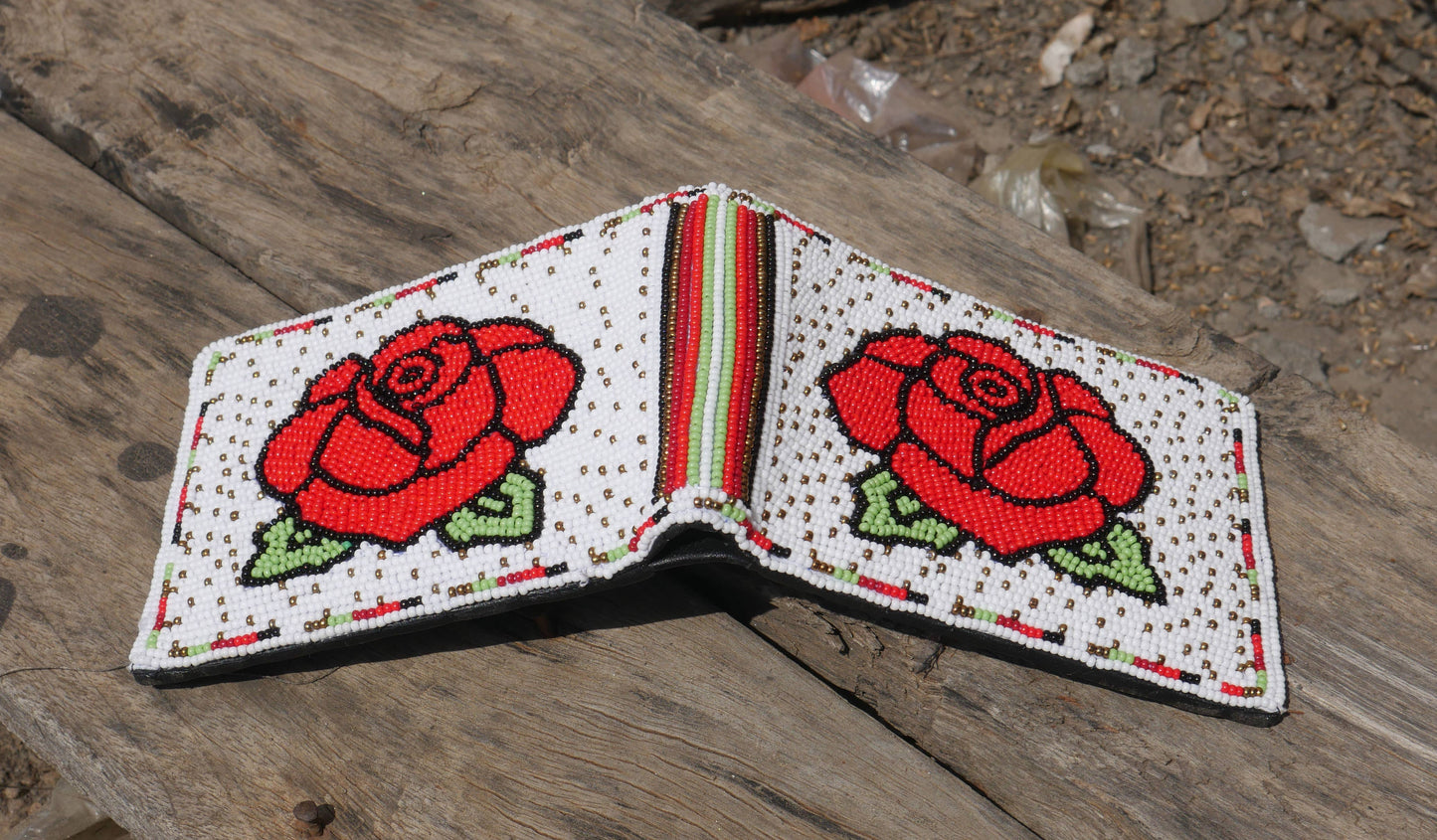 Handmade Beaded Wallet with intricate Beadwork Bifold Wallet