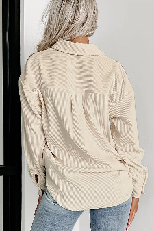 Outerwear/Jackets Parchment Houndstooth Corduroy Patchwork Flap Pocket Shacket