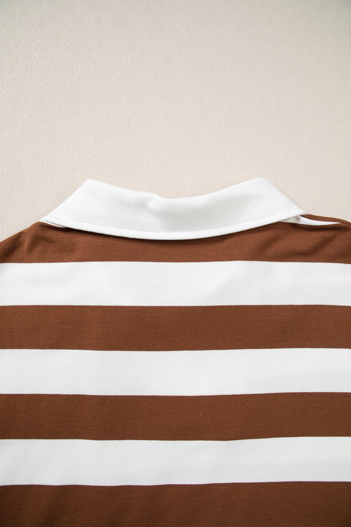 Brown Stripe Contrast Collar 3/4 Sleeve Oversized Casual Top