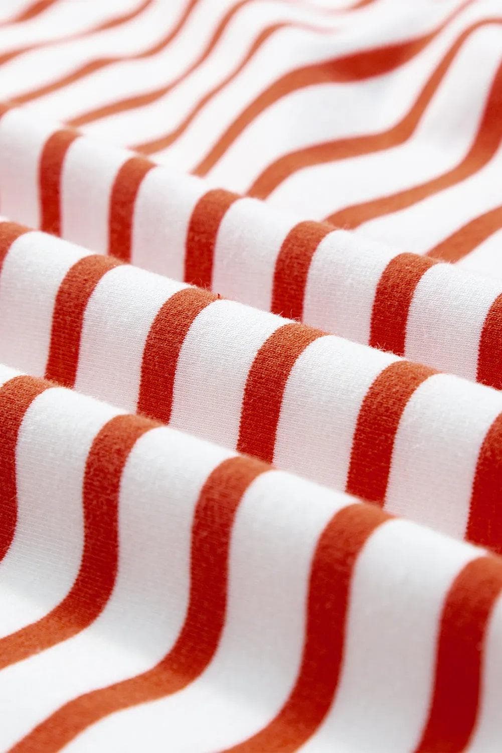 Tops/Tops & Tees Orange Stripe Oversized Contrast Trim Exposed Seam High Low T Shirt