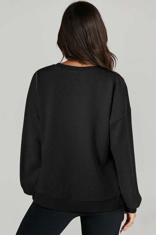 Black Solid O Neck High Low Hem Pullover Sweatshirt - Chic Meadow Boutique