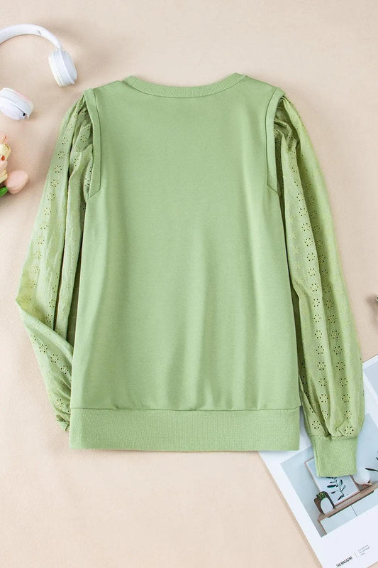 Tops/Sweatshirts & Hoodies Mist Green Solid Patchwork Sleeve Round Neck Sweatshirt