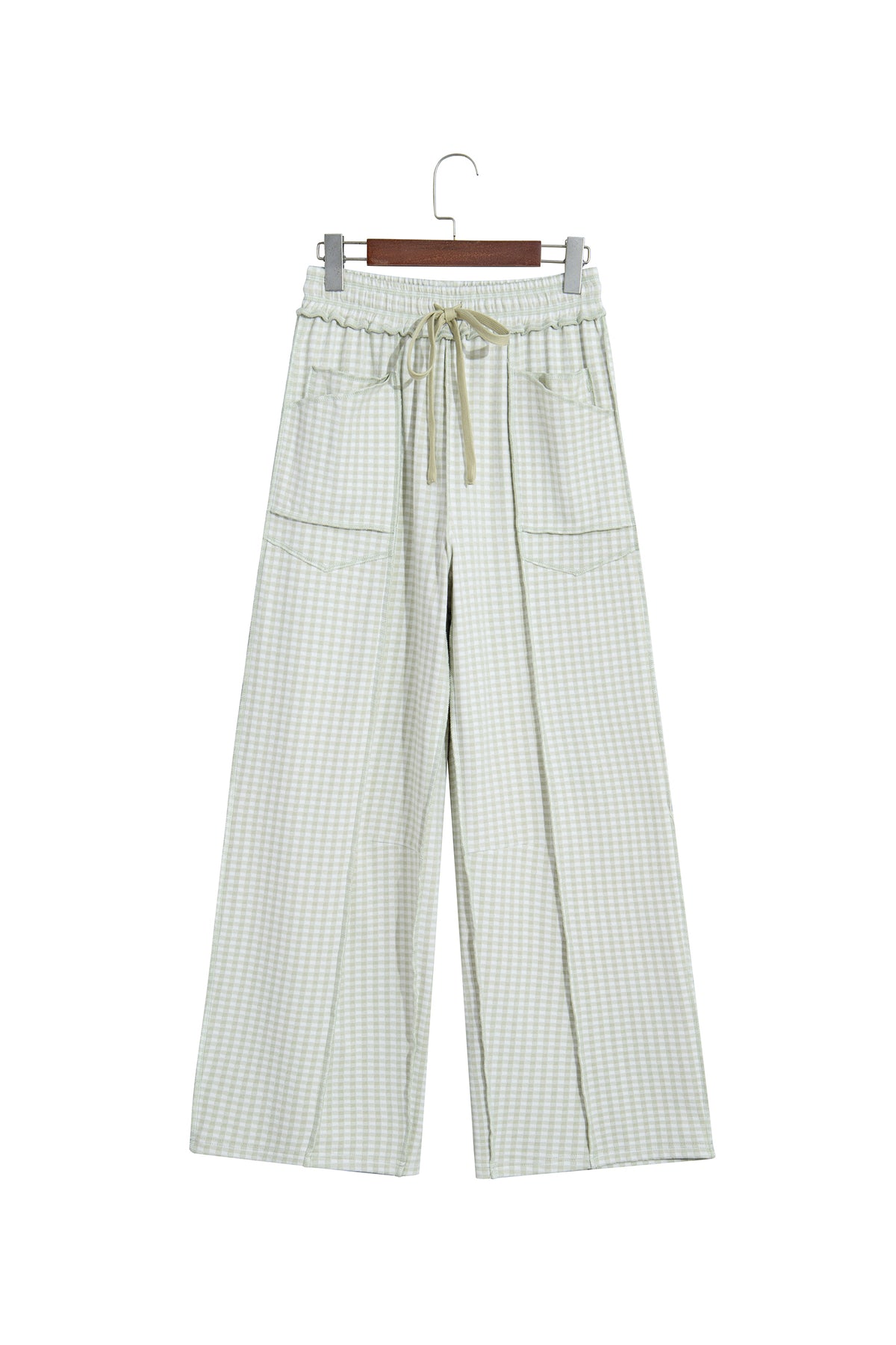 Green Plaid Contrast Trim Drawstring Elastic Waist Shift Pants