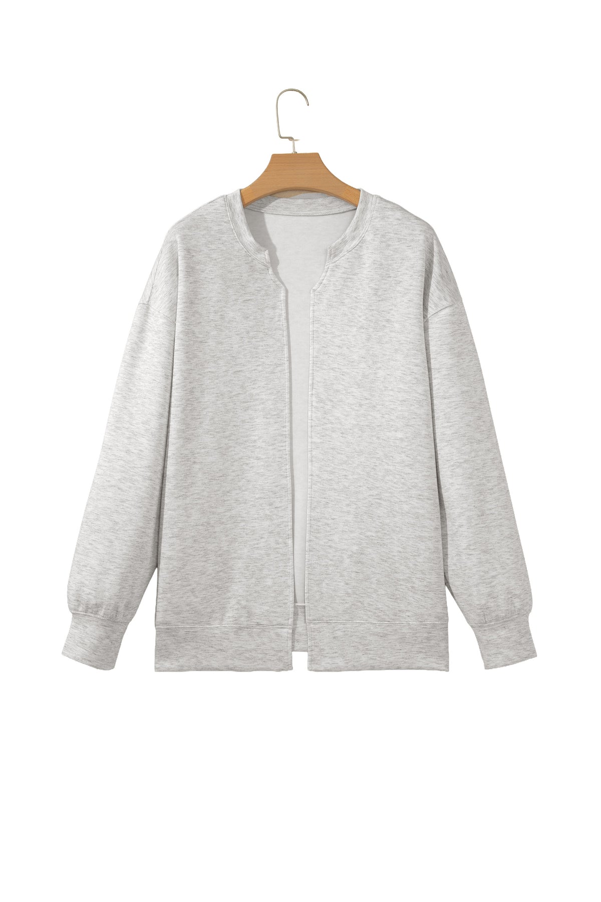 Light Grey Solid Color Jacket Style Open Front Sweatshirt
