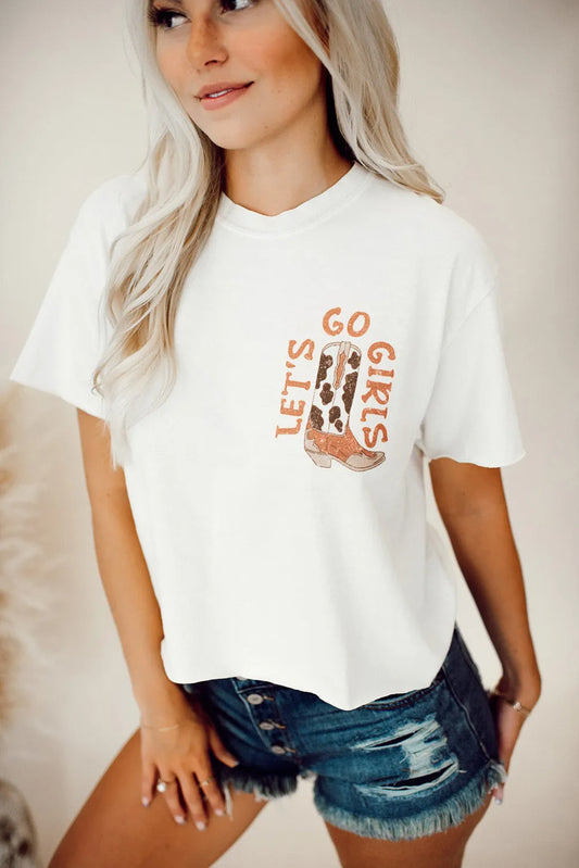 White Double-Side Cowboy Hat & Boots Graphic Tee - Chic Meadow Boutique