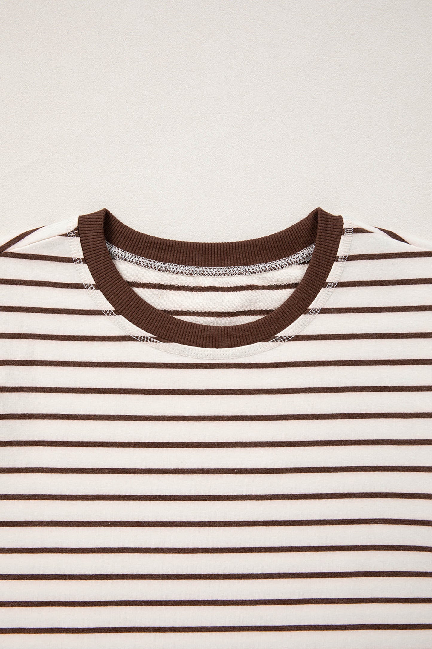 Brown Stripe Ribbed Round Neck Trim Loose Tank Top