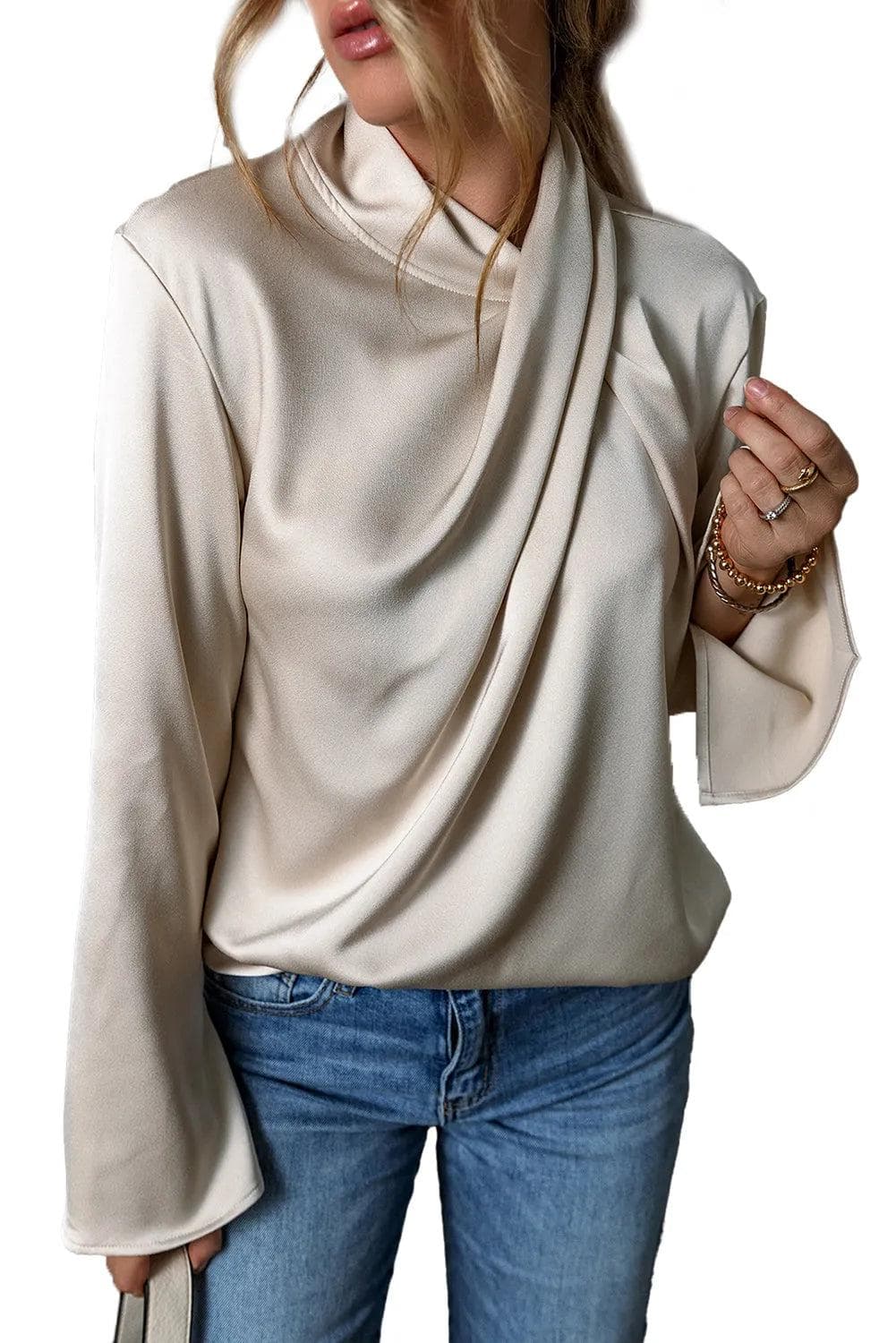 Tops/Blouses & Shirts Jet Stream Satin Cross Front Slit Back Blouse