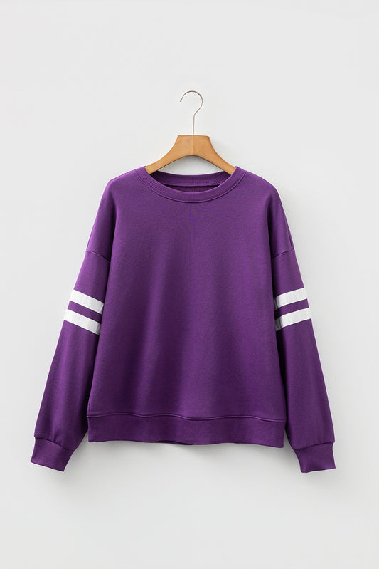 Tillandsia Purple Varsity Striped Detail Drop Shoulder Oversized Sweatshirt
