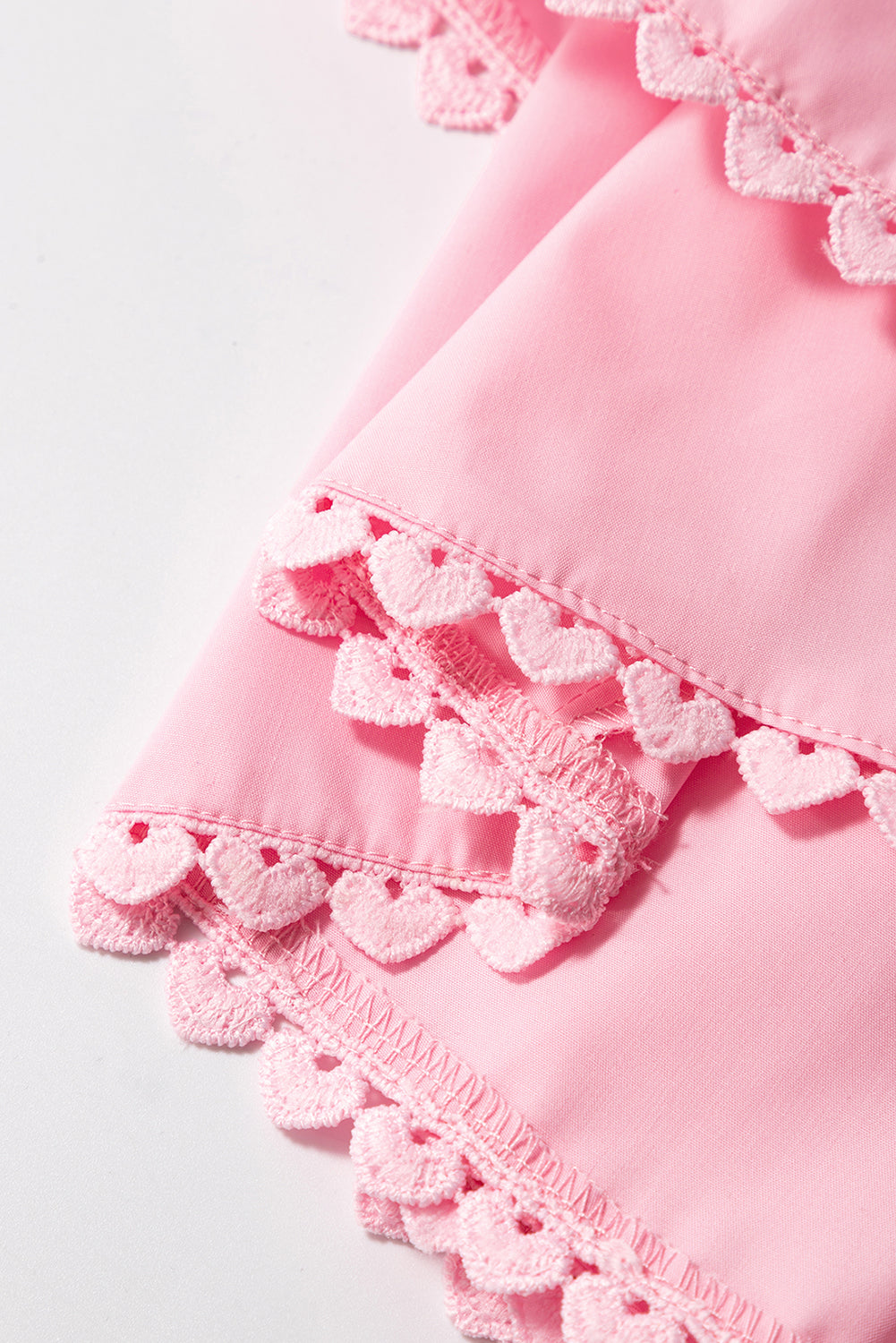 Pink Tiered Heart Trim Square Neck Flutter Top