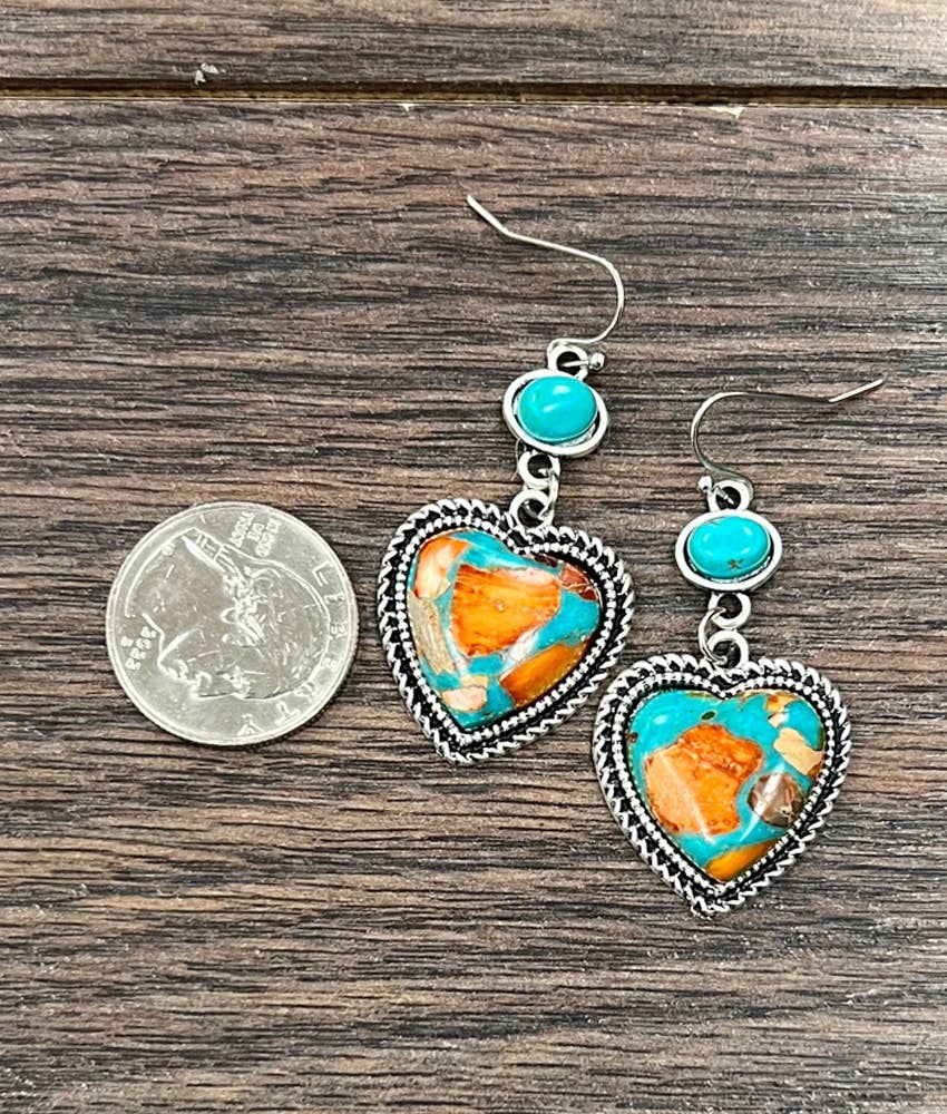 Heart Gemstone, Turquoise Earrings