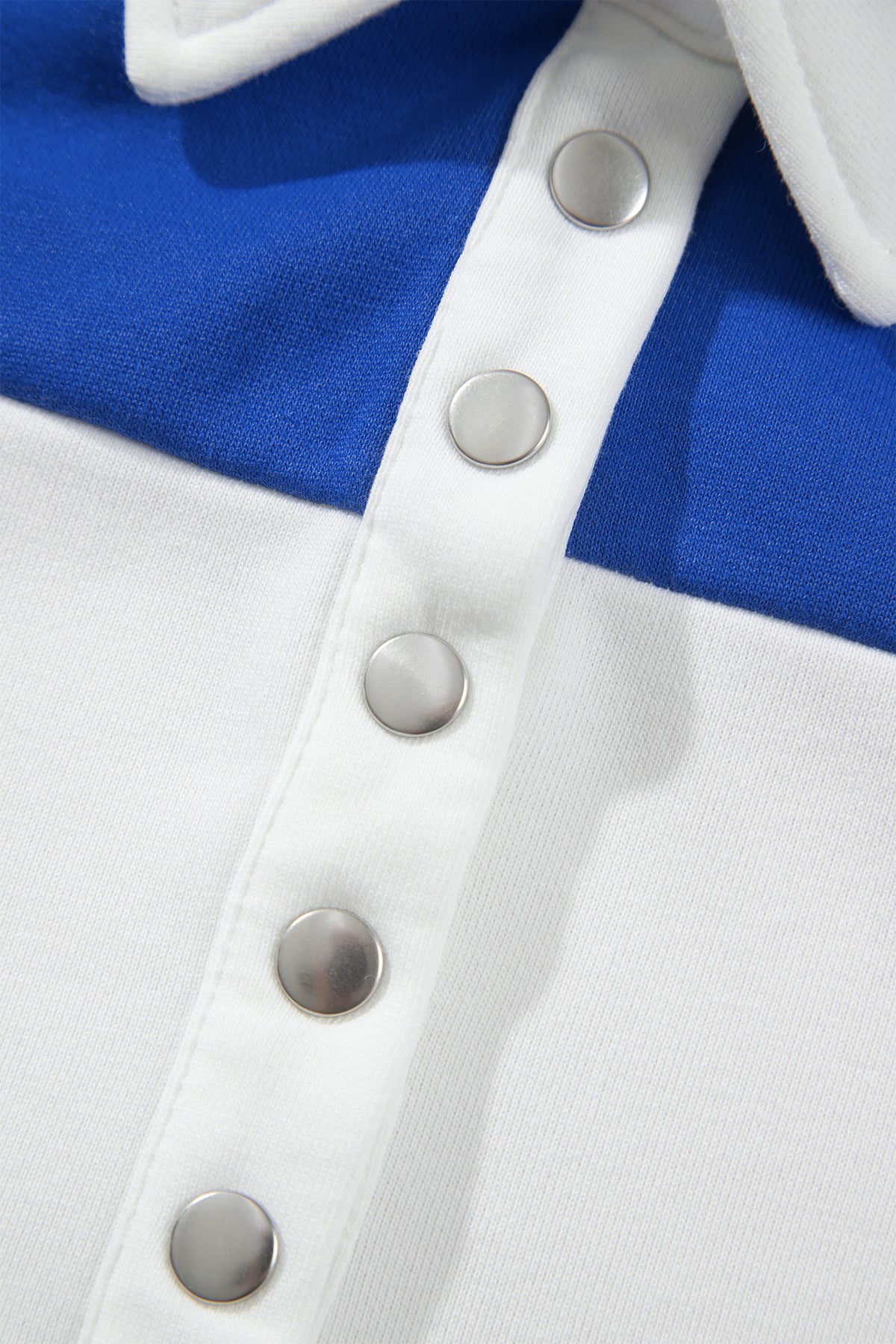 Dark Blue Striped Color Block Button V Neck Puff Sleeve Casual Sweatshirt