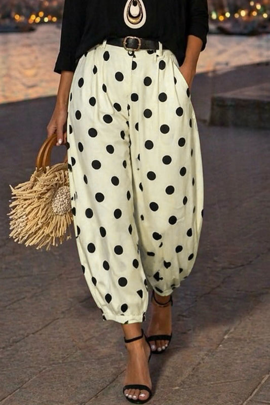 Black Polka Dot Ankle Length Harem Pants