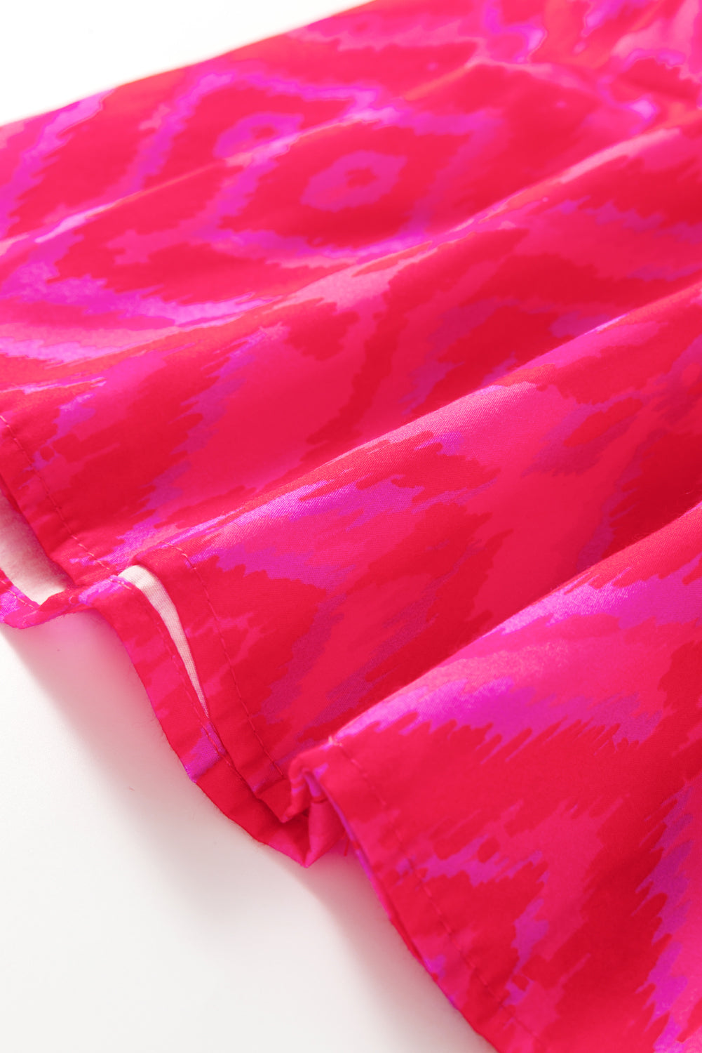 Red Allover Print Contrast Split Neckline Short Puff Sleeve Curvy Dress