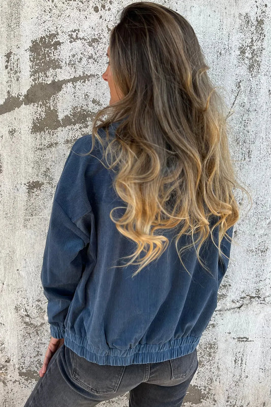 Real Teal Corduroy Drawstring Hooded Pocket Zip Up Jacket - Chic Meadow Boutique