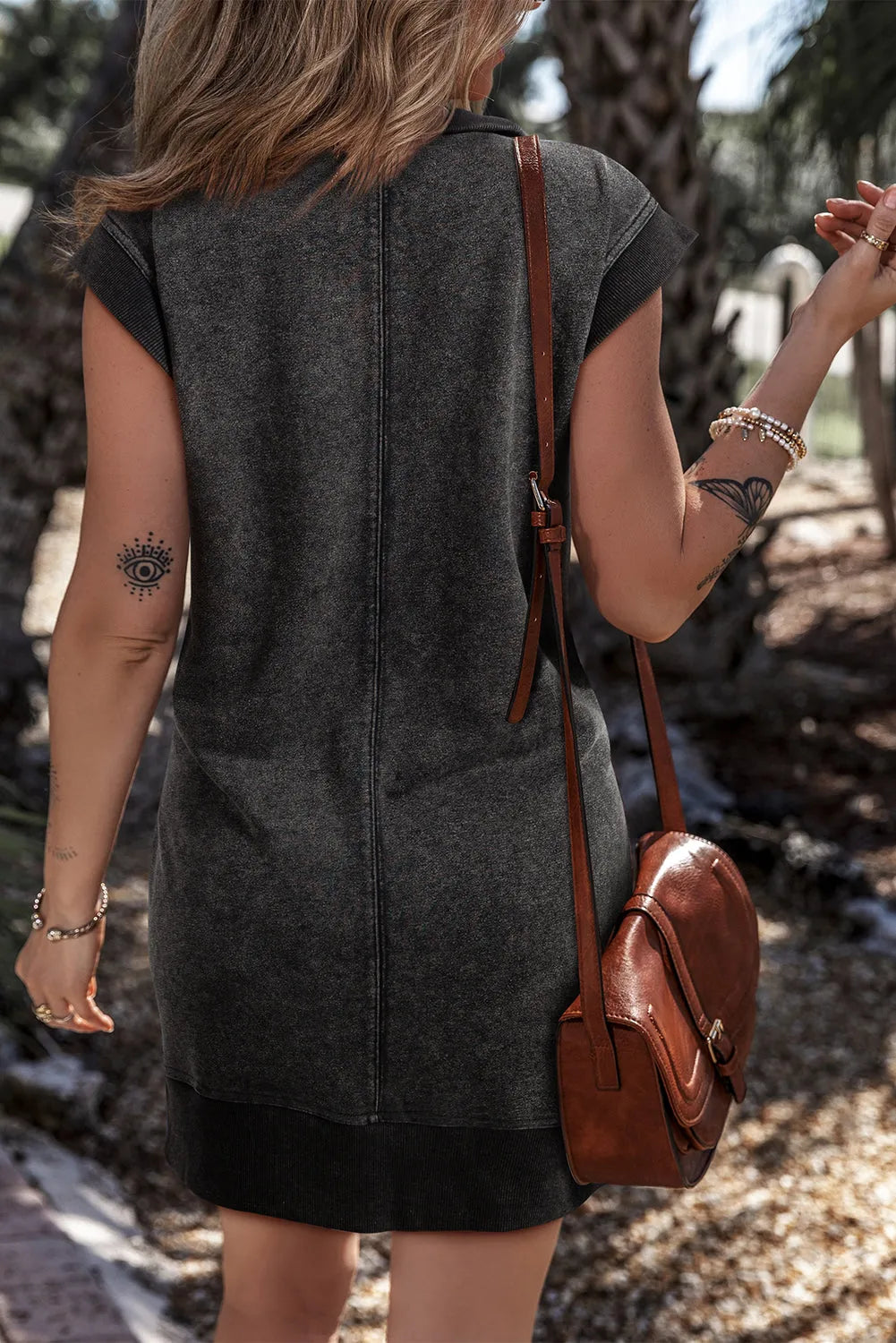 Black Quarter Zip Pocketed Cap Sleeve Sweatshirt Dress - Chic Meadow Boutique