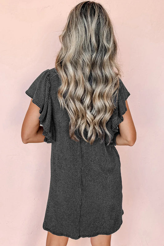 Black Textured Ruffled Flutter Sleeve Mini Dress - Chic Meadow Boutique