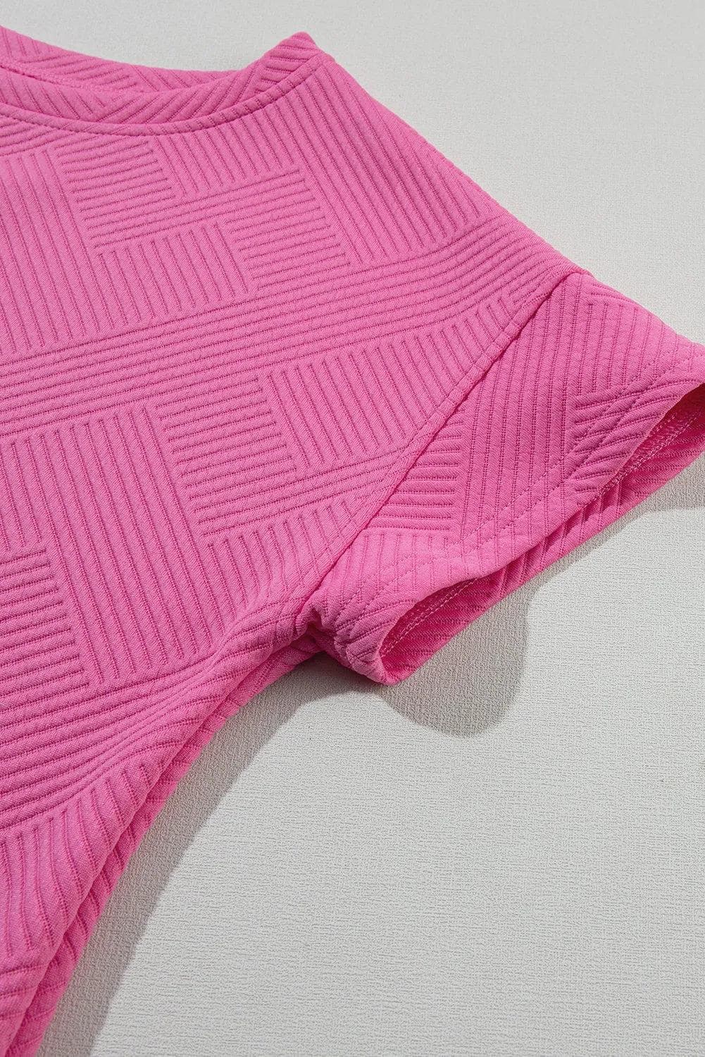 Two Piece Sets/Short Sets Strawberry Pink 2pcs Solid Textured Drawstring Shorts Set