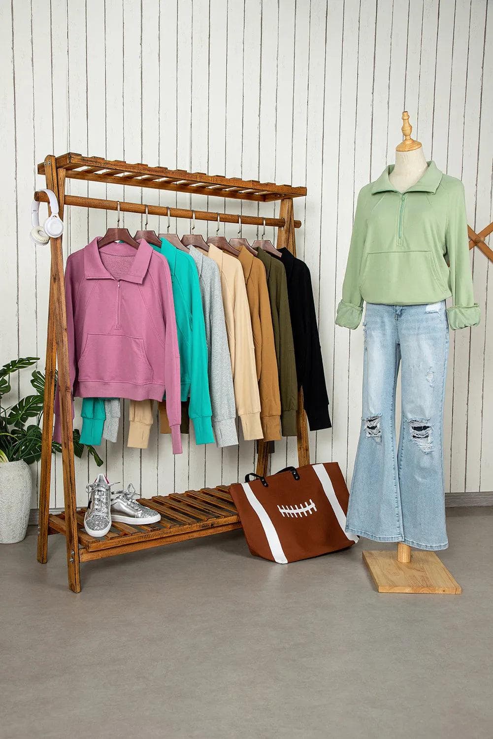 Tops/Sweatshirts & Hoodies Valerian Quarter Zip Stand Neck Kangaroo Pocket Sweatshirt