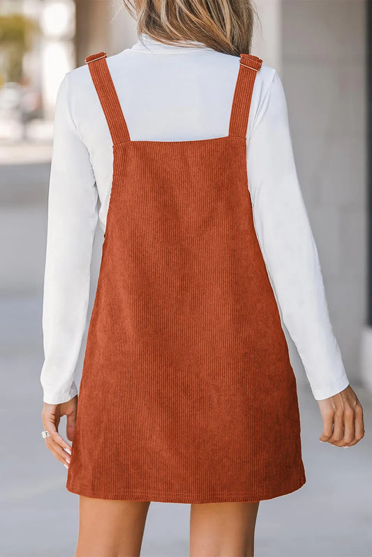 Cinnamon Solid Front Pockets Sleeveless Corduroy Overall Dress - Chic Meadow Boutique