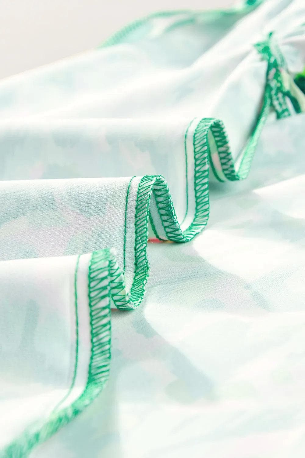 Tops/Tank Tops Green Pastel/Floral/Abstract Print Ruffled Trim Tied Split Neck Tank Top