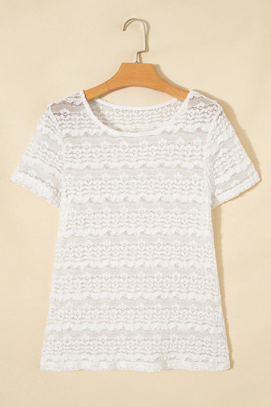 White Sheer Lace Short Sleeve Top