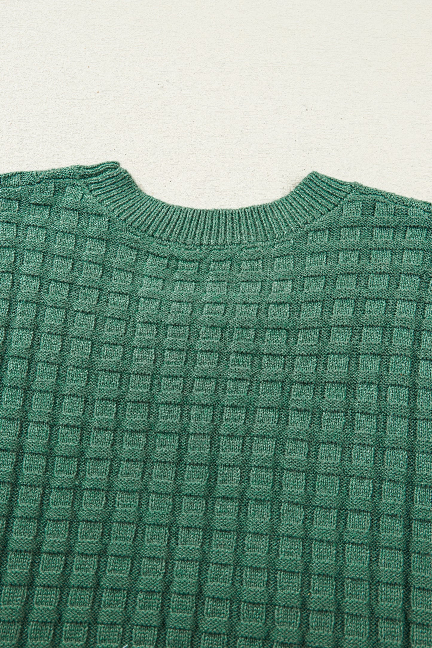 Mist Green Solid Color Round Neck Textured Short Sleeve Sweater