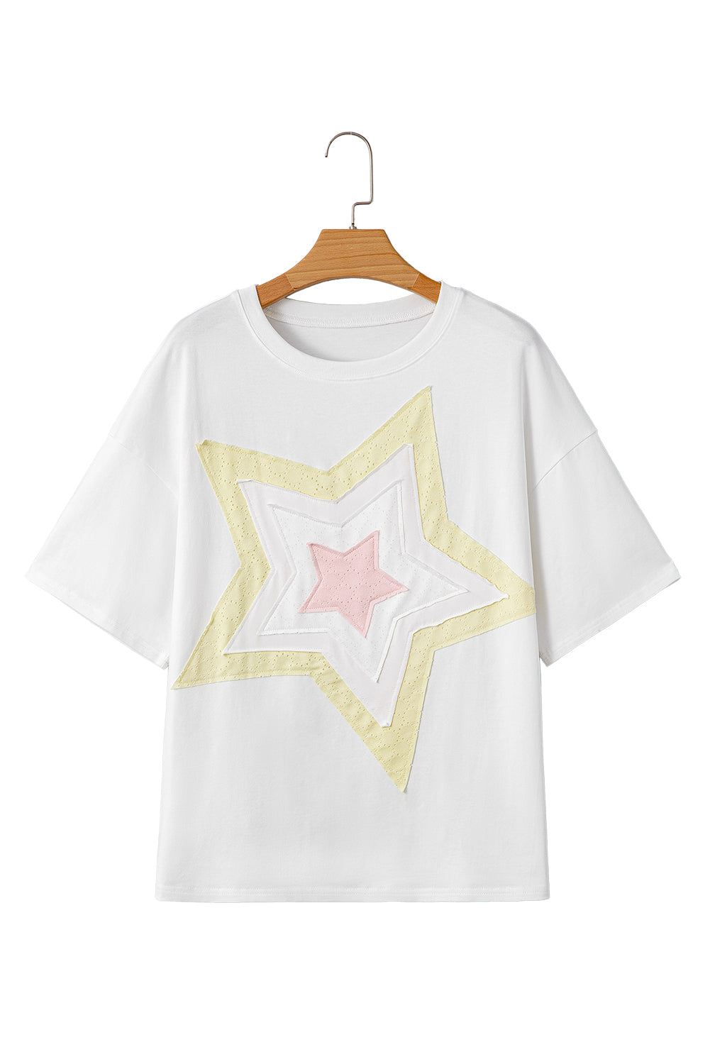 White Star Layered Patched Graphic Drop Shoulder Half Sleeve Loose Tee