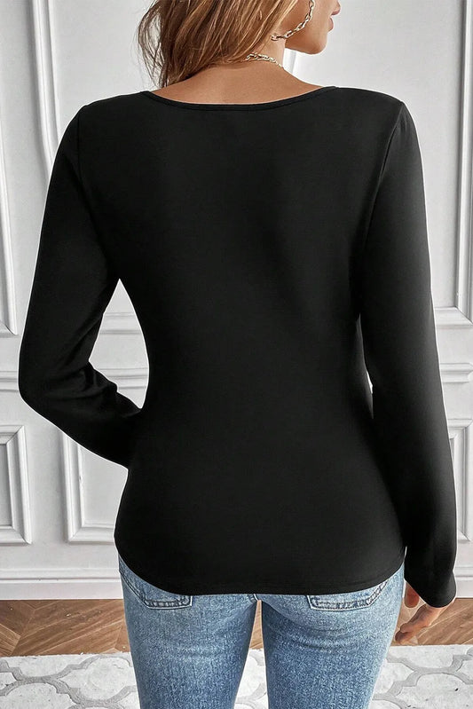 Black Solid Scoop Neck Slim Fit Thermal Top - Chic Meadow Boutique