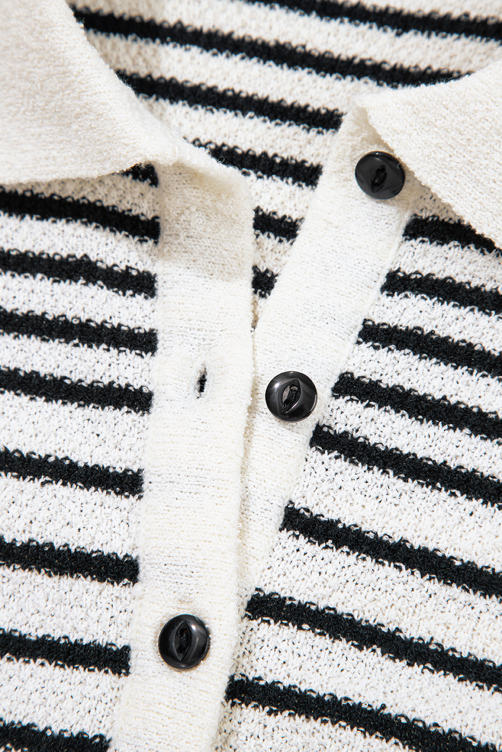 Black Mixed Striped Print Half Placket Collared Cap Sleeve Bodycon Sweater Dress