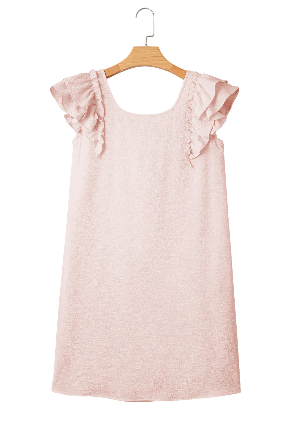 Light Pink Textured Flutter Sleeve Square Neck Bow Back Mini Dress