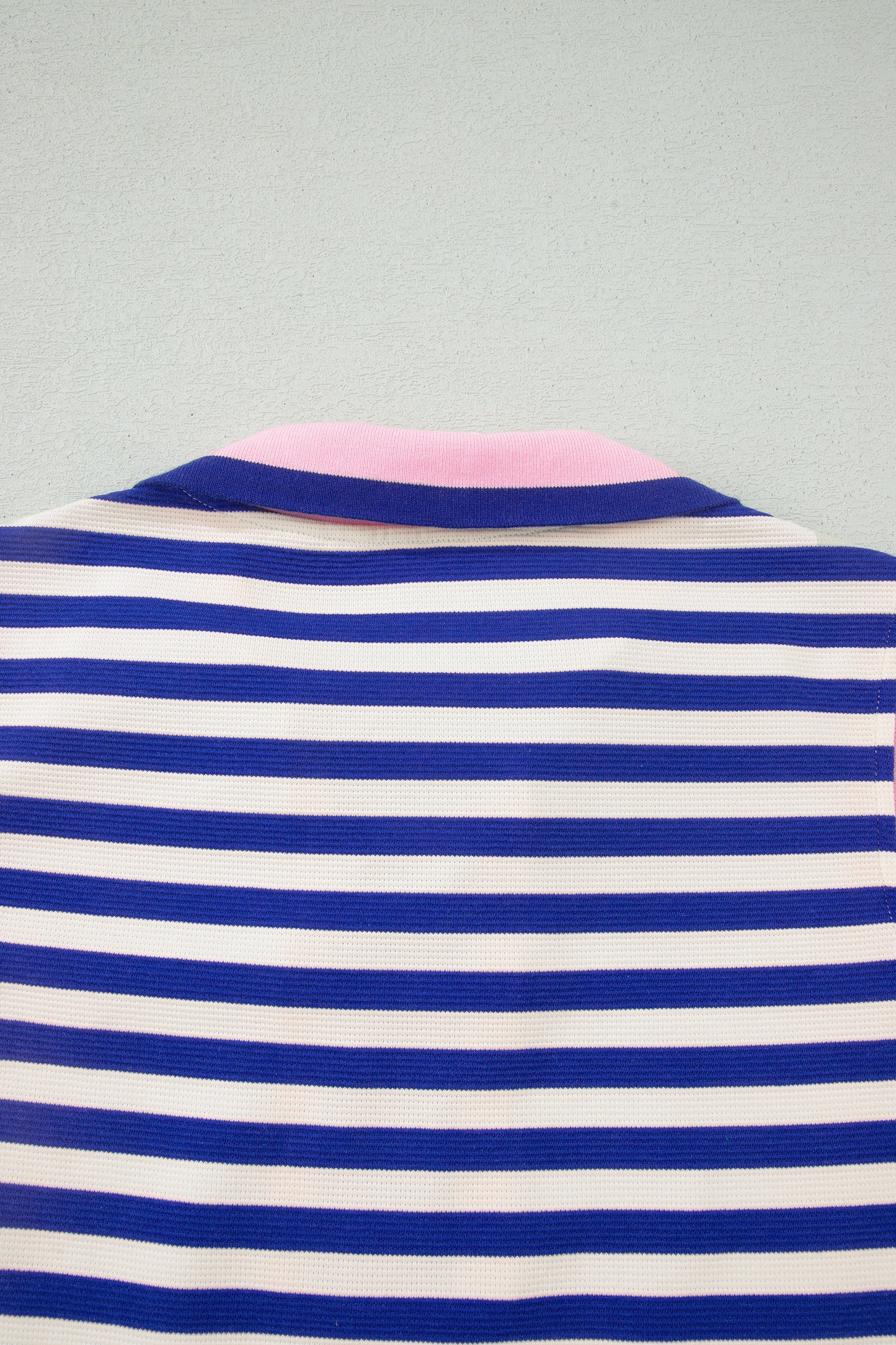 Dark Blue Textured Stripe Print Contrast Trim Zip Collar Sleeveless 2pcs Skort Set