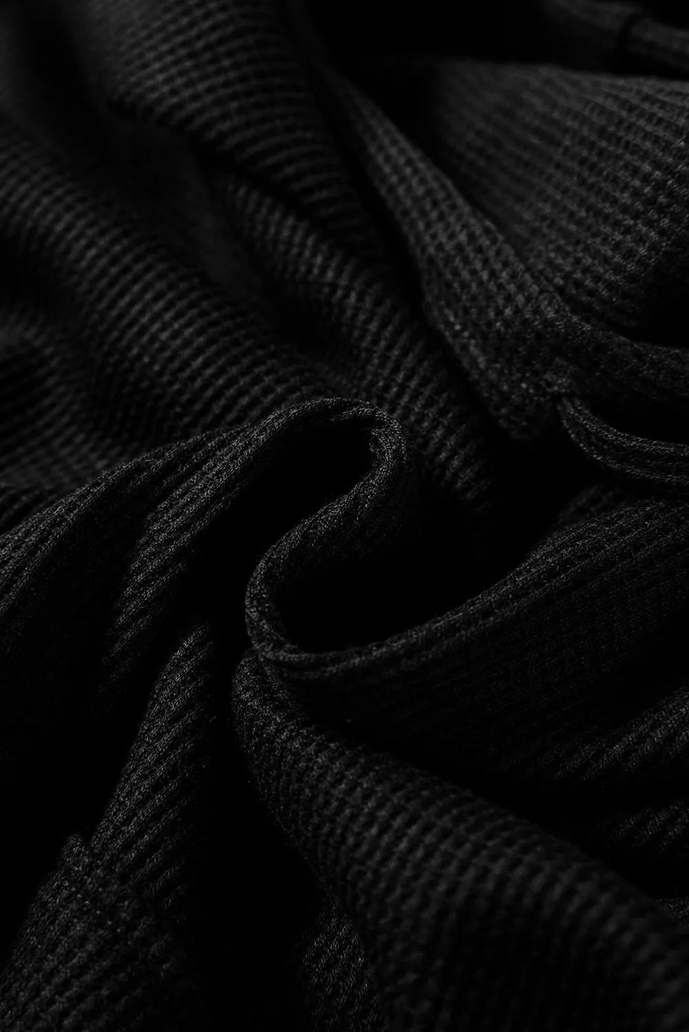 Black Waffle Knit Fleece Lined High Low Oversized Hoodie - Chic Meadow Boutique