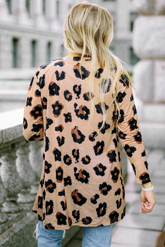 Sweaters & Cardigans/Cardigans Leopard Printed Open Front Cardigan