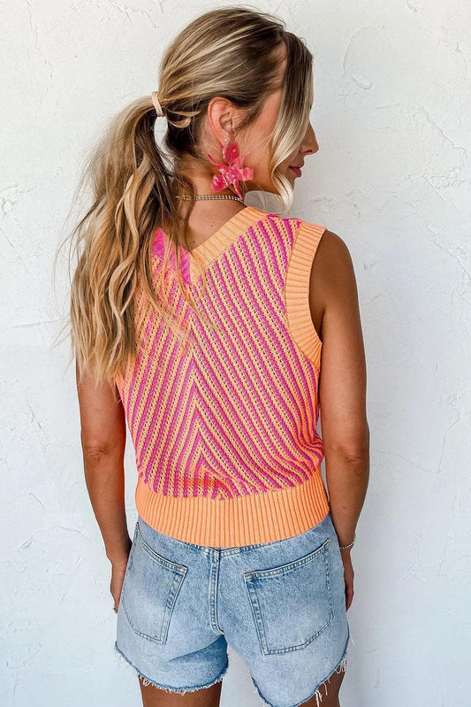 Tops/Sweater Vests Strawberry Pink Contrast Chevron Knit V Neck Sweater Vest