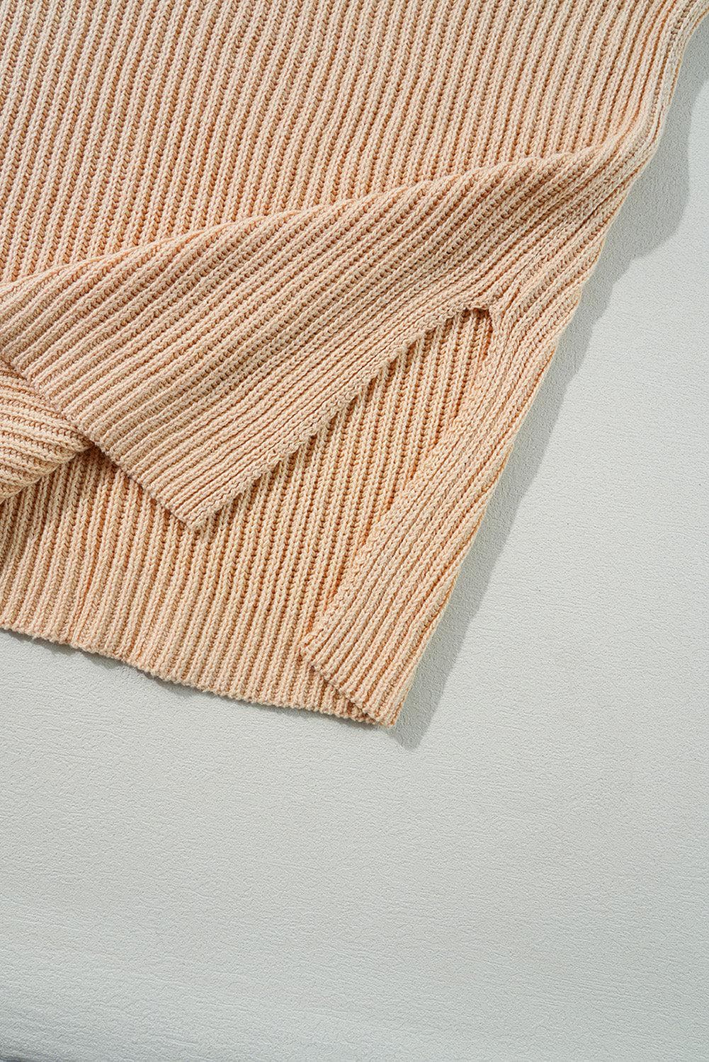 Sweaters & Cardigans/Sweaters Apricot Cable Knit Drop Shoulder Side Slits Loose Sweater