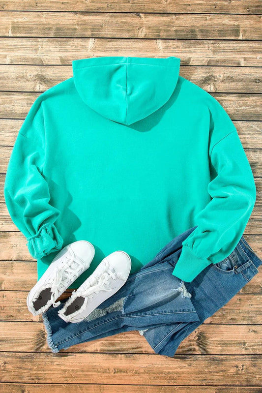 Tops/Sweatshirts & Hoodies Aruba Blue Fleece Lined Half Zipper Kangaroo Pockets Loose Hoodie