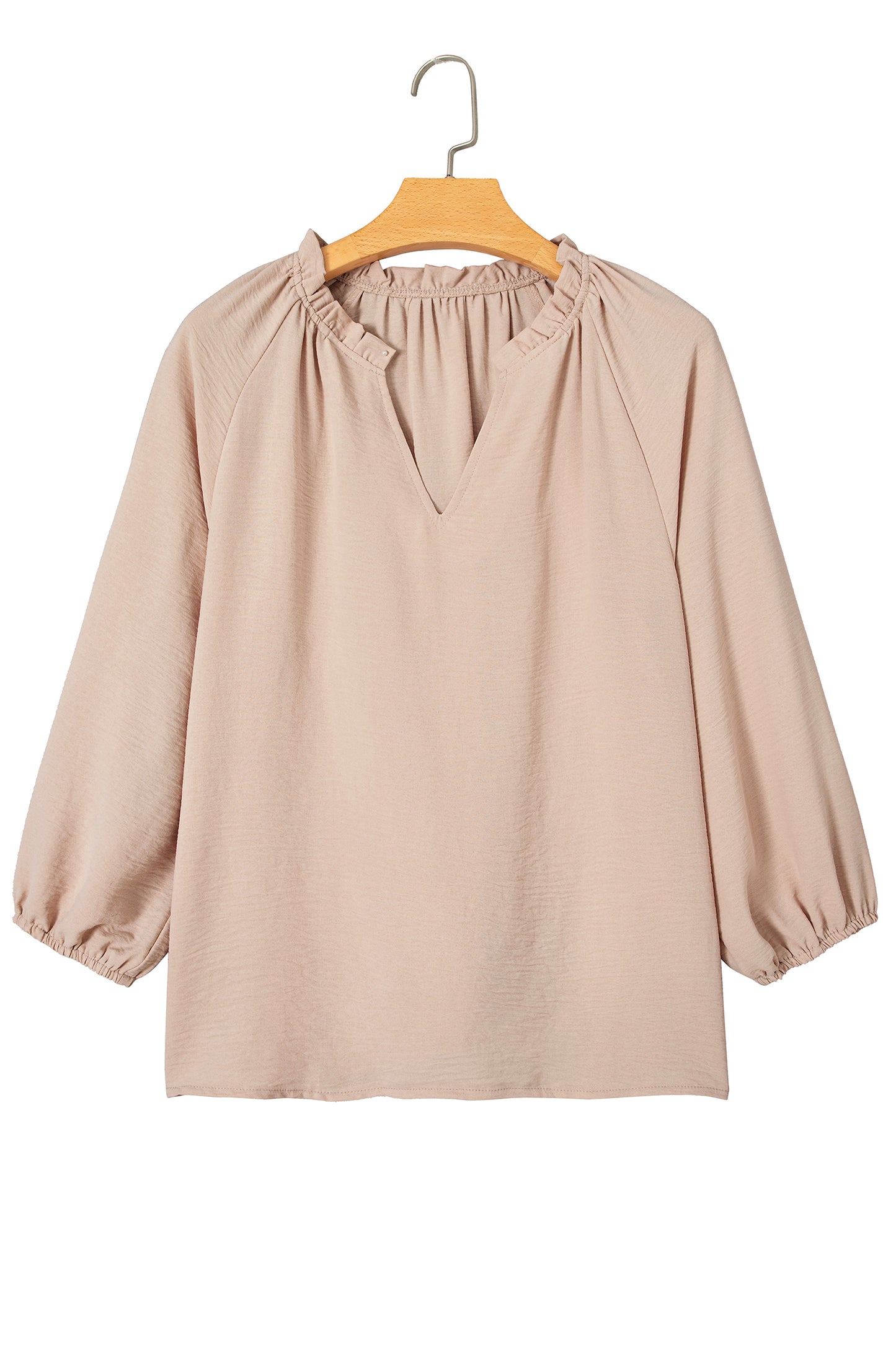 Parchment V Neck Gathered Cuff Three Quarter Sleeve Blouse